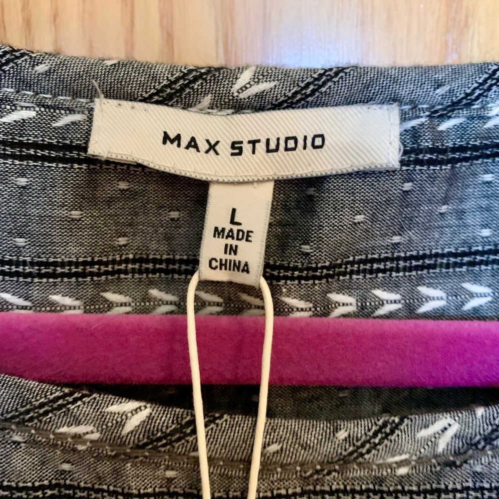 NWT Max Studio Sleeveless 100% Cotton Dress -Size L - Gray with White Details - Picture 3 of 5